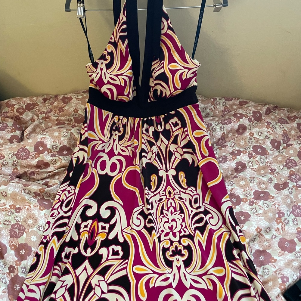 Bisou Bisou Pink and Yellow Halter Maxi Dress